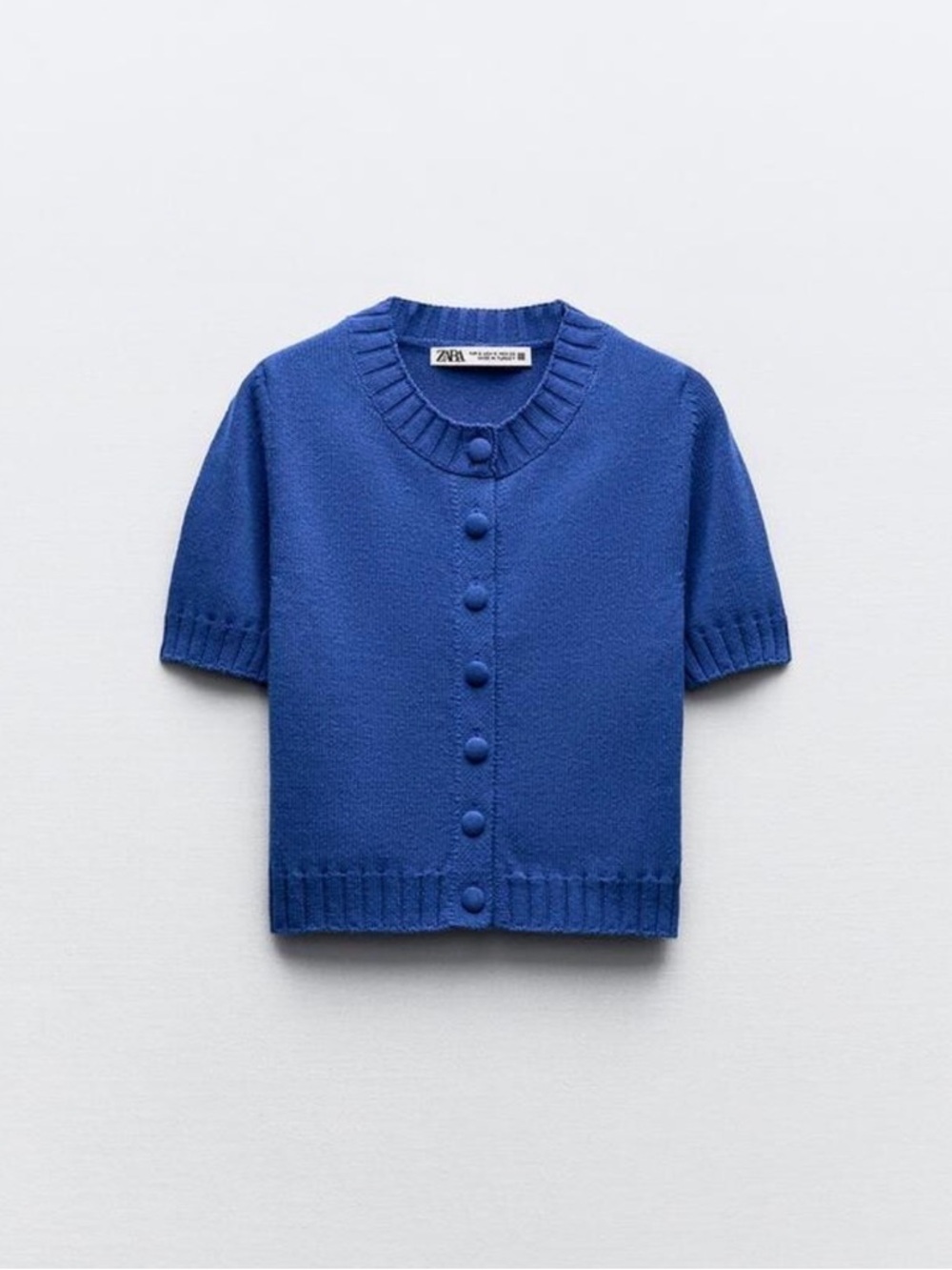 Zara Cobalt Blue Short-Sleeve Button Cardigan